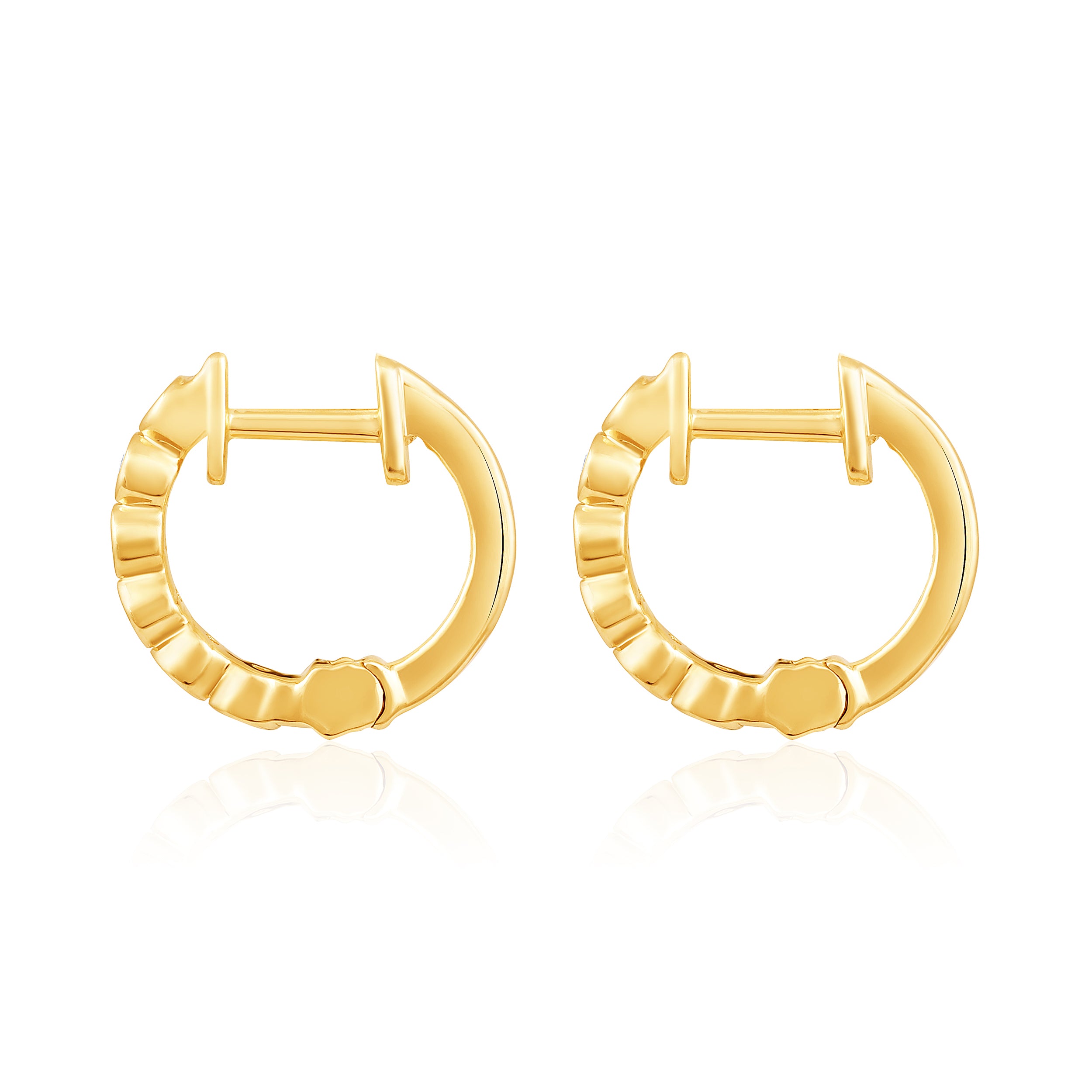 Certified 14K Gold 0.1ct Natural Diamond G-SI Bezel 11.5mm Hoop White Earrings