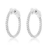 Certified 14K Gold 0.4ct Natural Diamond G-SI Round Inside Out 20mm Hoop White Earrings