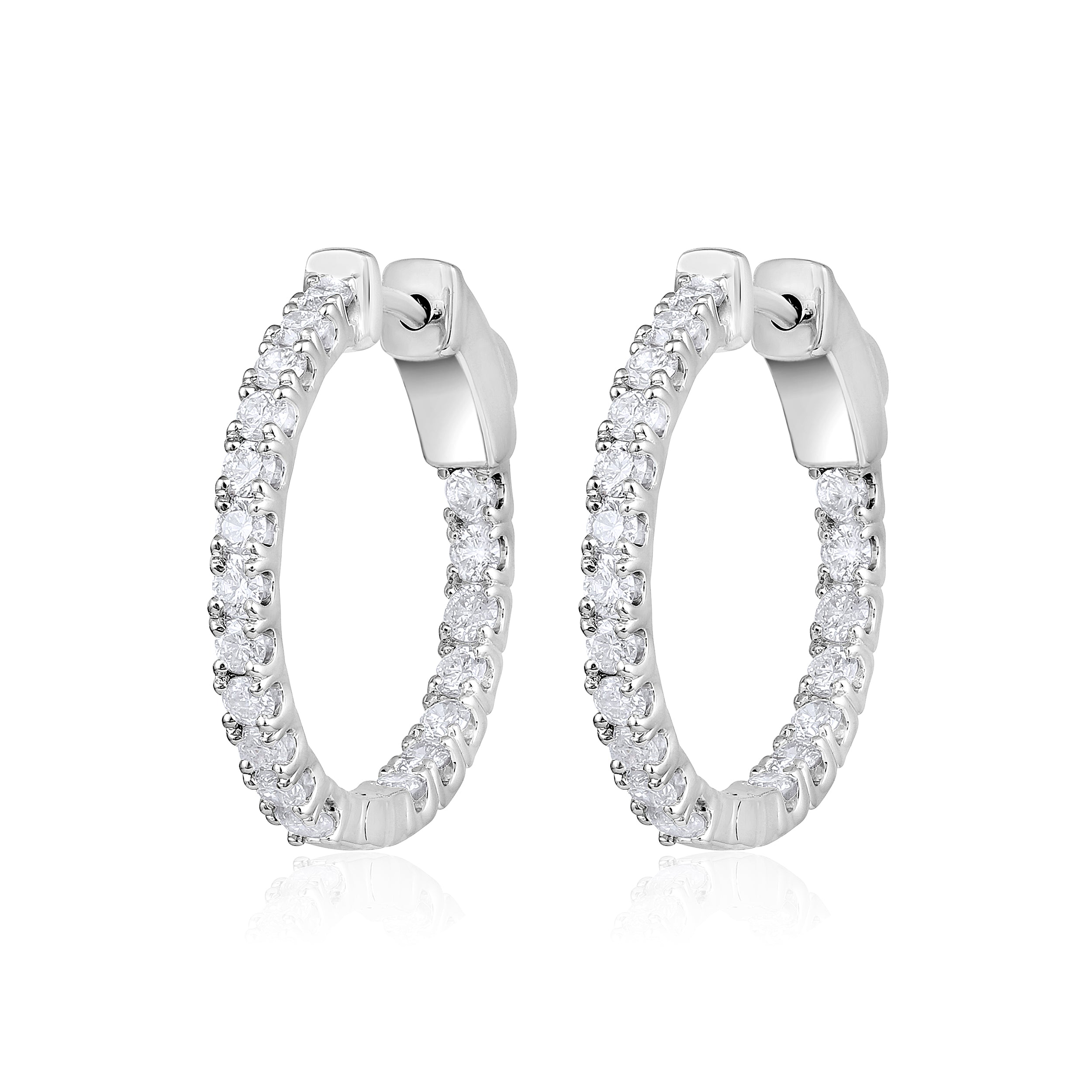 Certified 14K Gold 1ct Natural Diamond G-SI Round Inside Out 20mm Hoop White Earrings