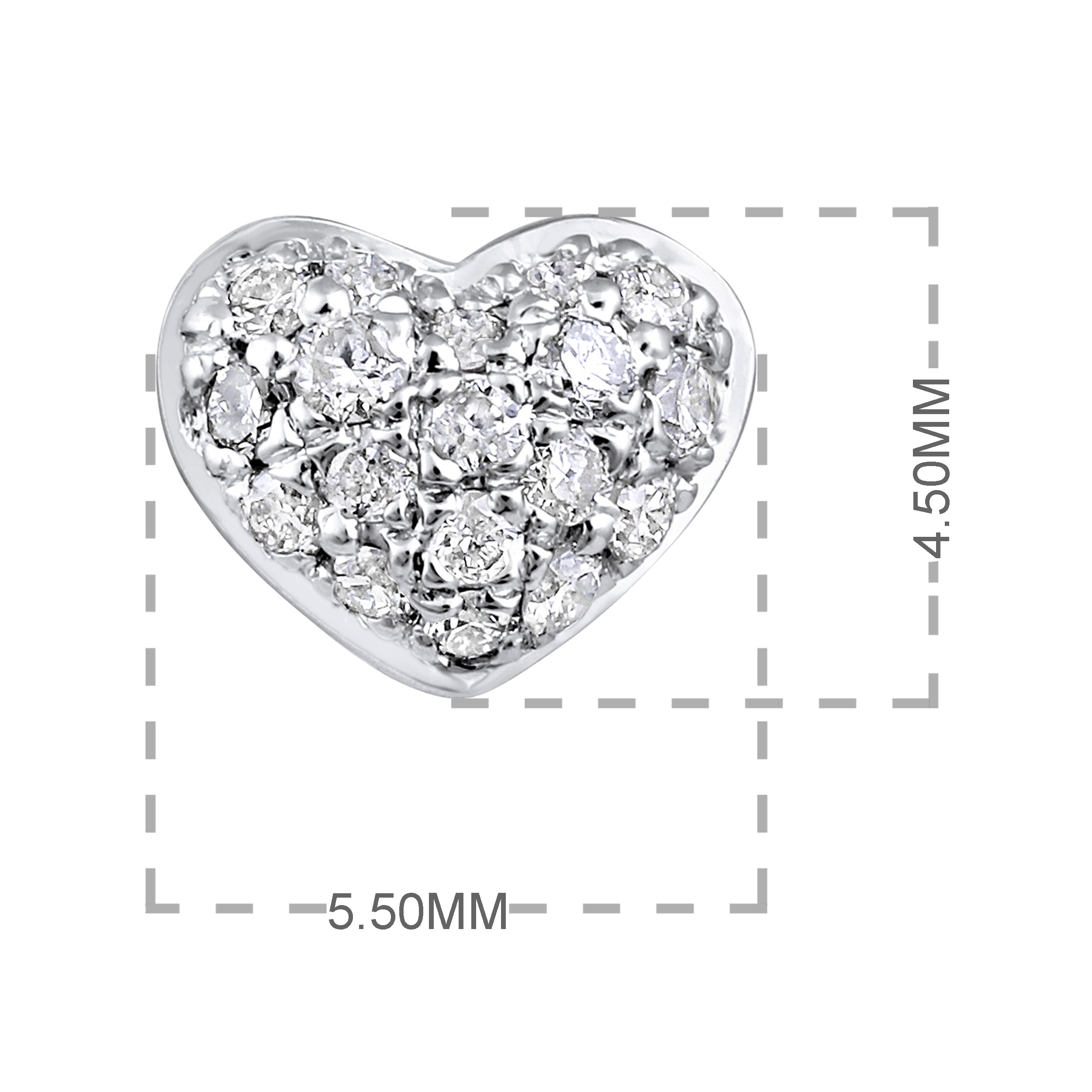 Certified 14K Gold 0.14ct Natural Diamond Small Heart Stud White Earrings