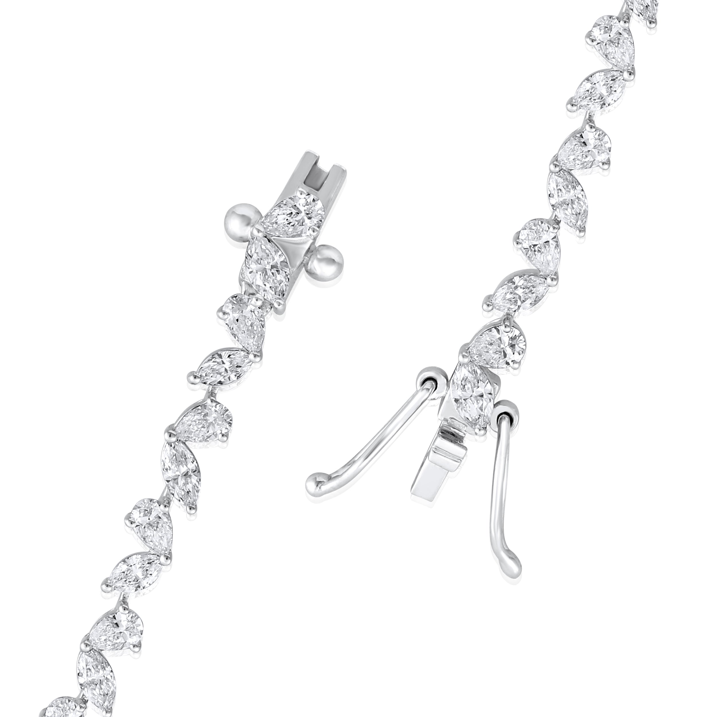 Certified 14K Gold 4ct Lab Created Diamond E-VVS Pear Marquise Tennis White Bracelet