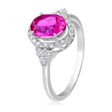 Certified 10K Gold 1.9ct Natural Diamond w/ Simulated Ruby Oval Solitaire White Ring