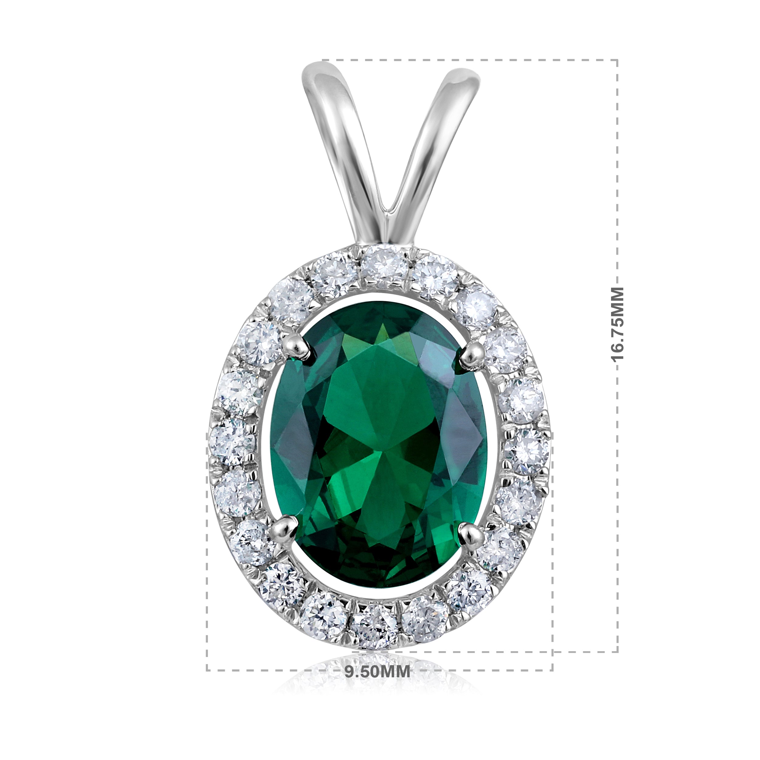 Certified 10K Gold 1.15ct Natural Diamond w/ Simulated Emerald Oval White Pendant Only