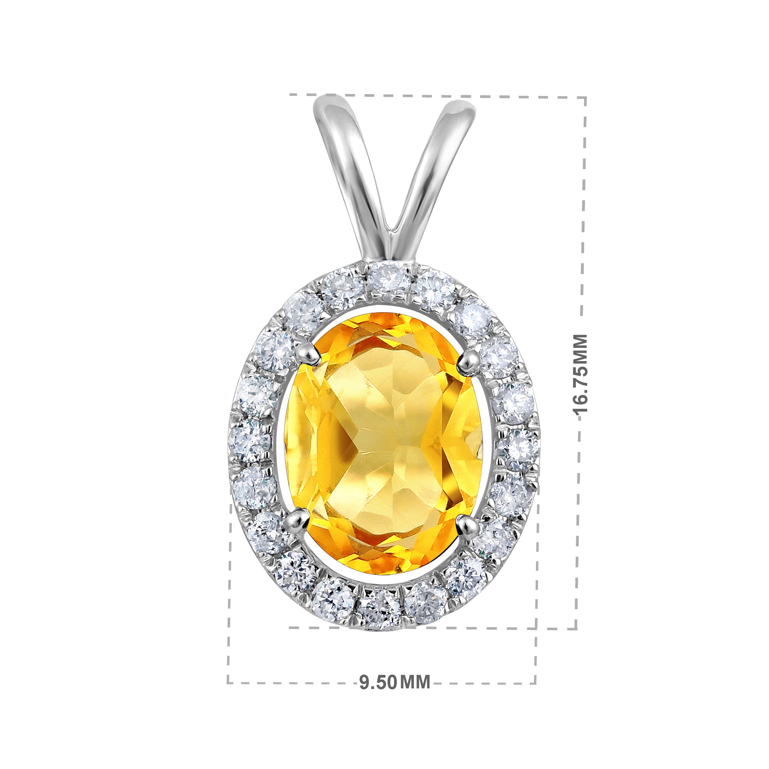 Certified 10K Gold 1.3ct Natural Diamond w/ Simulated Citrine Oval White Pendant