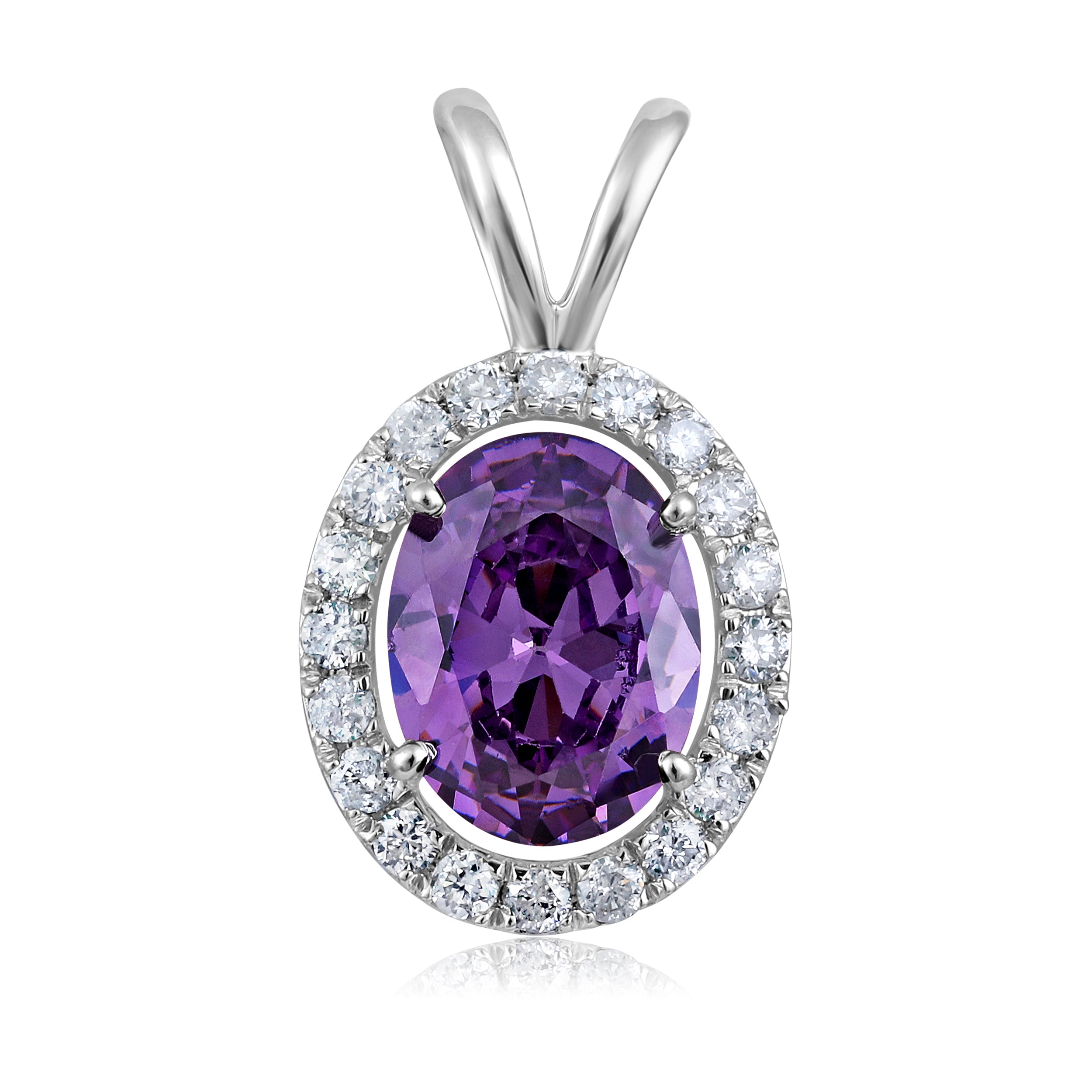 Certified 10K Gold 2.1ct Natural Diamond w/ Simulated Amethyst Oval White Pendant