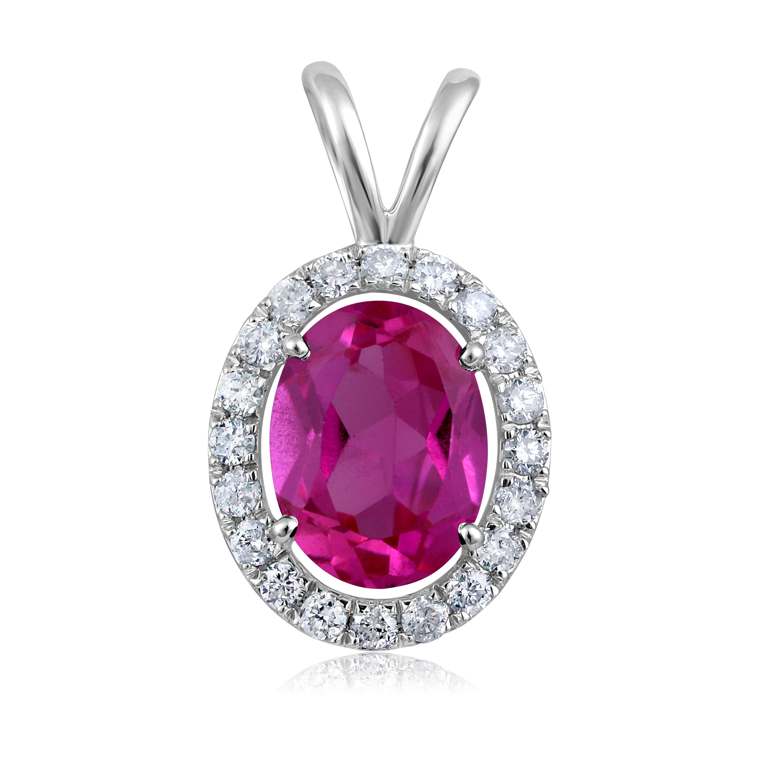 Certified 10K Gold 1.9ct Natural Diamond w/ Simulated Red Ruby Oval White Pendant Only