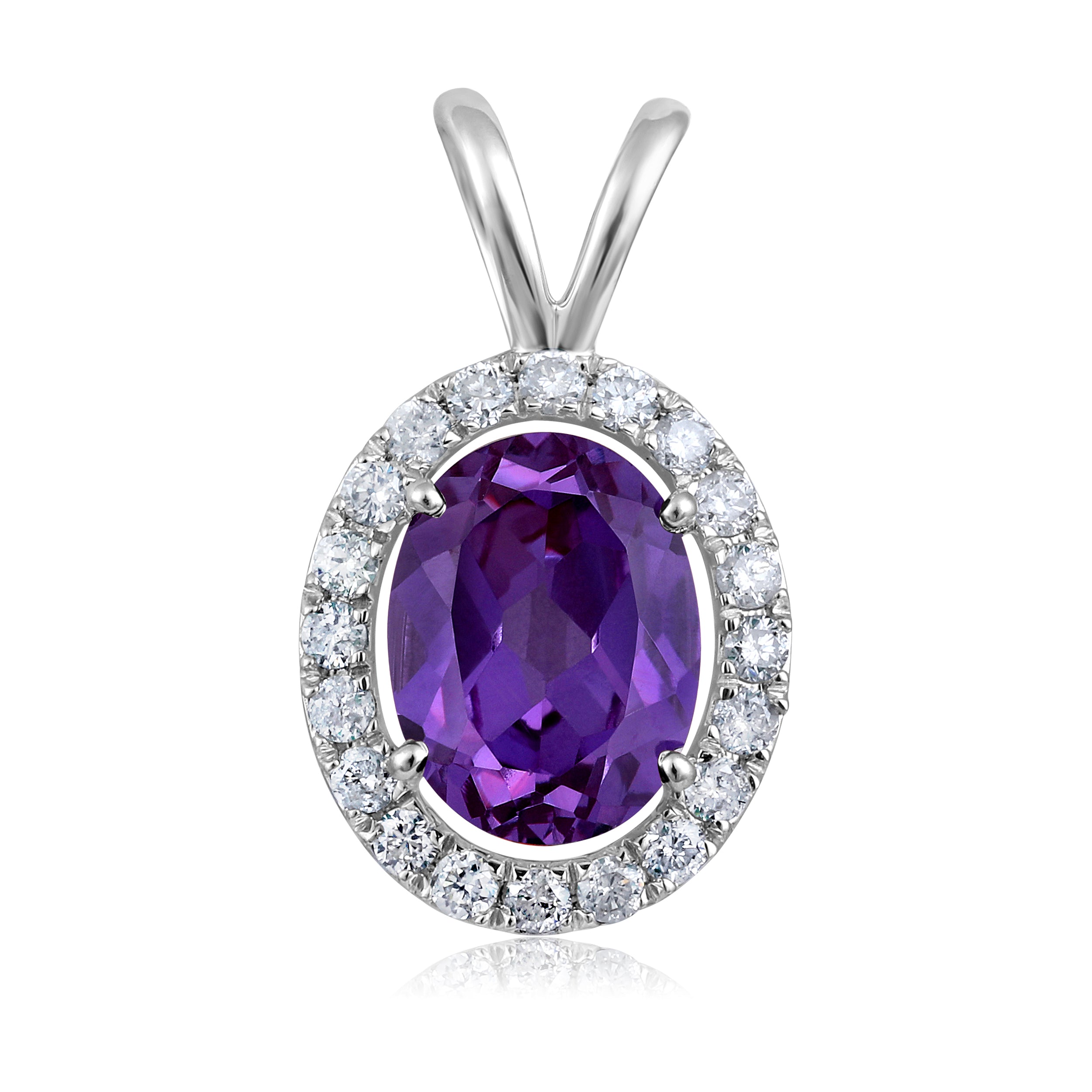 Certified 10K Gold 2.1ct Natural Diamond w/ Simulated Alexandrite Oval White Pendant