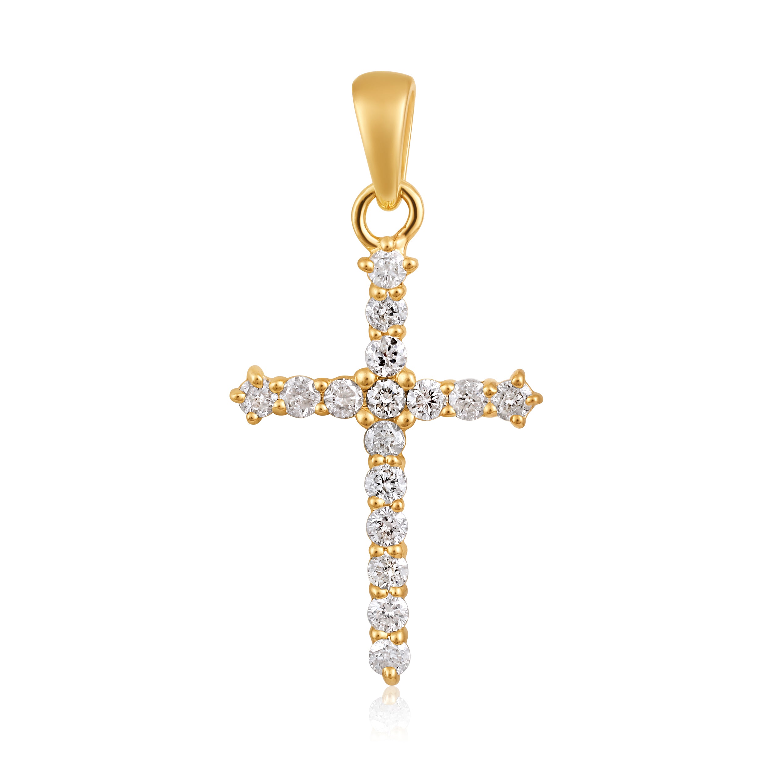 Certified 14K Gold 0.25ct Natural Diamond F-I1 22mm Cross Charm Yellow Pendant Only