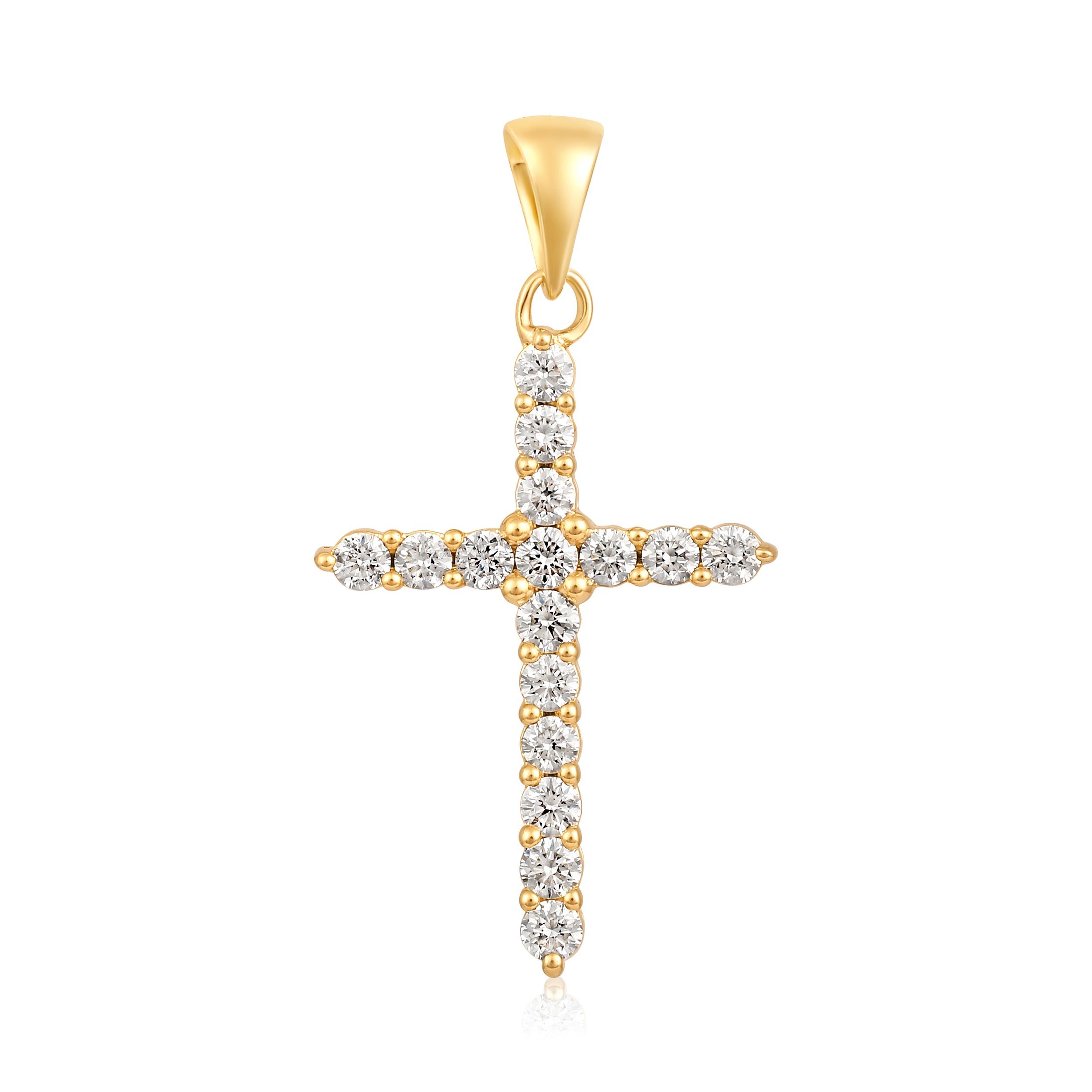 Certified 14K Gold 0.45ct Natural Diamond G-SI 27.5mm Cross Charm Yellow Pendant Only