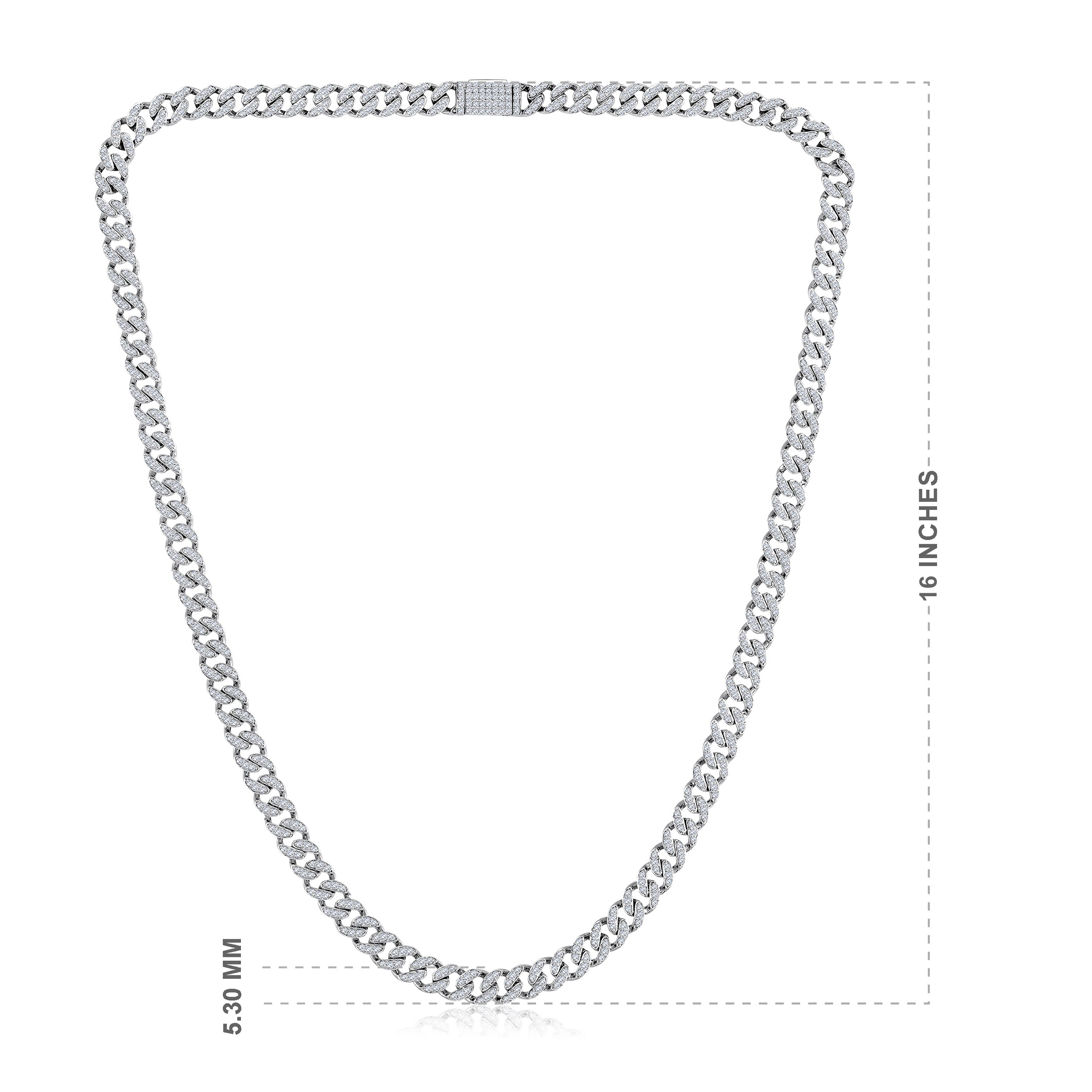 Certified 10K Gold 3ct Natural Diamond F-I1 5.3mm Cuban Chain Link White Necklace