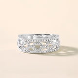 Certified 14K Gold 0.5ct Natural Diamond Designer Crown Link Band White Ring