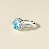 Certified 10K Gold 1.2ct Natural Diamond w/ Simulated Aquamarine March Oval White Ring