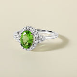 Certified 10K Gold 1.3ct Natural Diamond w/ Simulated Peridot August Oval White Ring