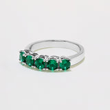 Certified 14K Gold 1.5ct Simulated Green Emerald Designer 5 Stone Prong Band White Ring
