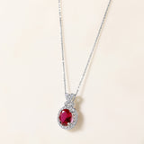 Certified 14K Gold 2.55ct Natural Diamond w/ Simulated Ruby Oval Solitaire X Halo White Necklace