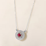 Certified 14K Gold 1.6ct Natural Diamond w/ Simulated Ruby Round Frame White Necklace