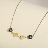Certified 14K Gold 3.9ct Natural Diamond w/ Pearls Black Flower White Necklace