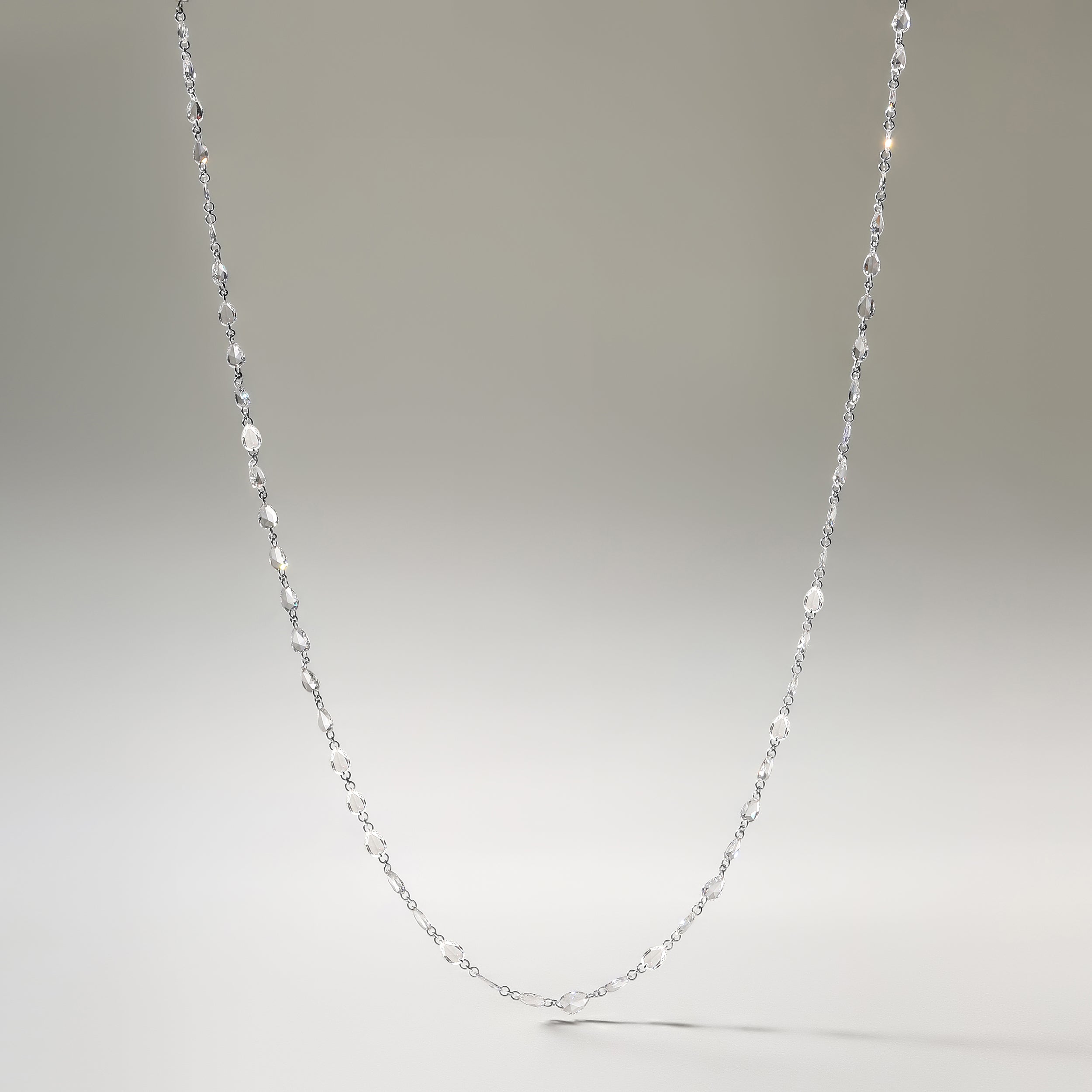 Certified 18K Gold 5.64ct Natural Diamond E-VVS Rose-Cut Pear Tennis White Necklace