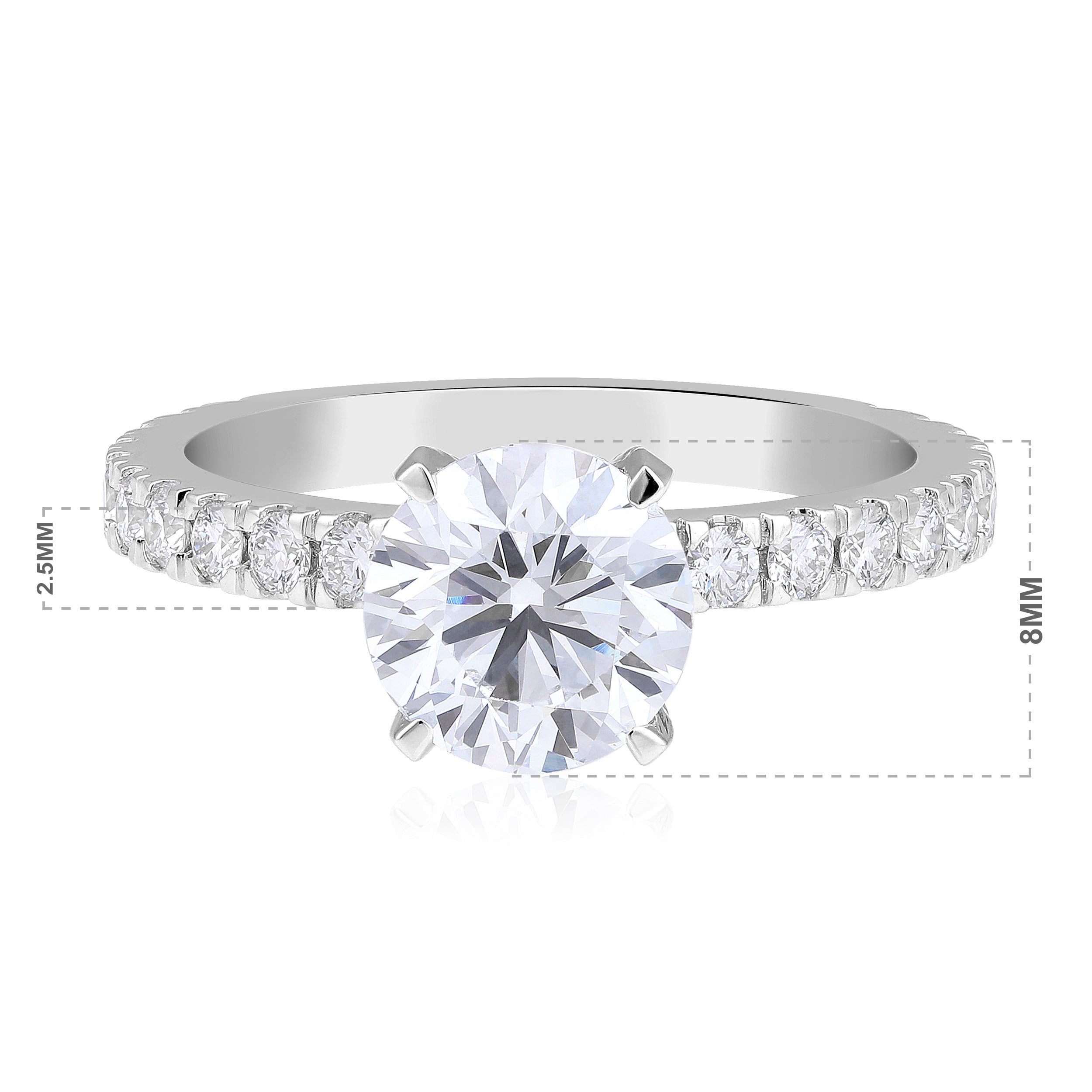 Certified 14K Gold 2.9ct Lab Created Diamond E-VVS Round Solitaire Side Engagement White Ring