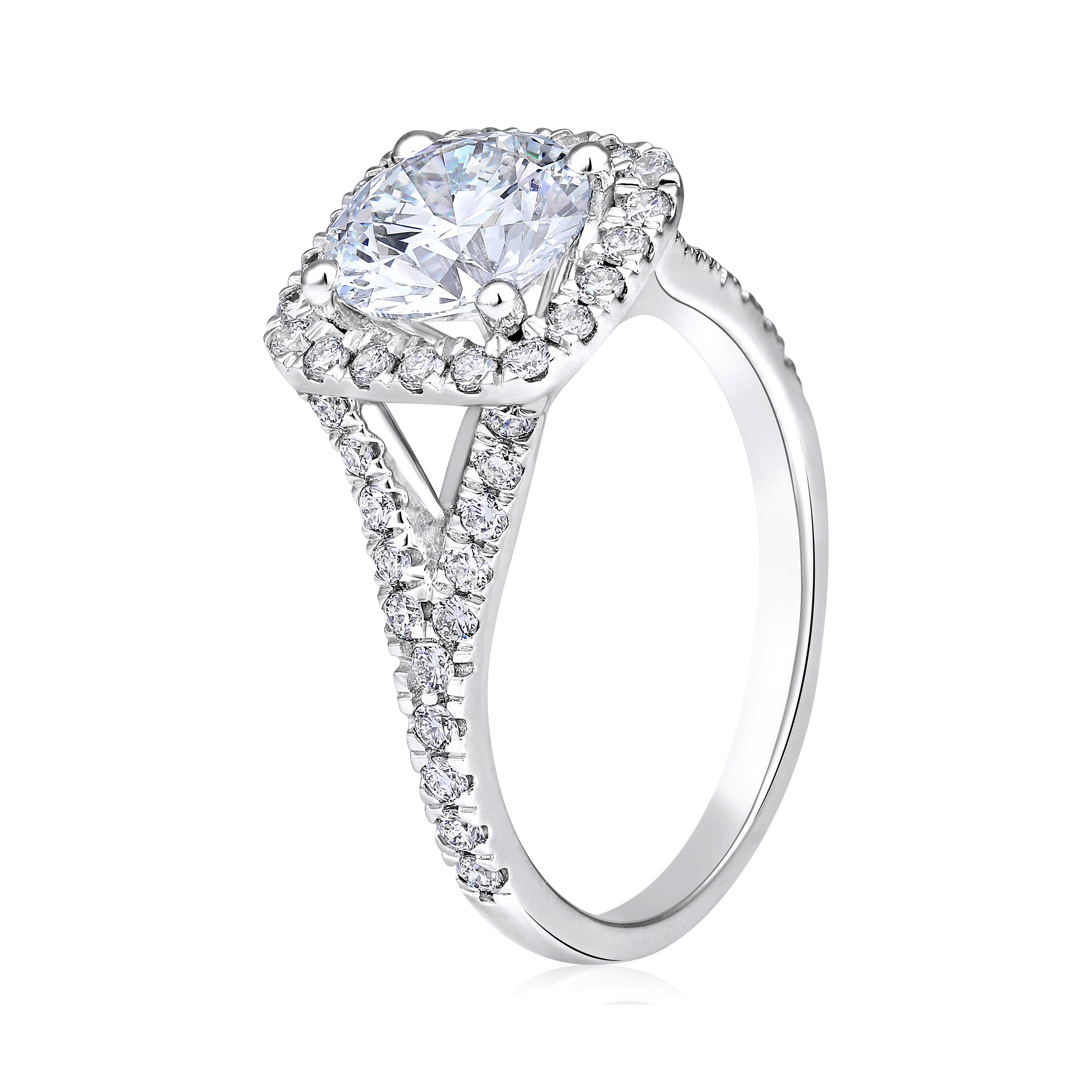 Certified 14K Gold 2.7ct Lab Created Diamond E-VVS Round Solitaire Halo Engagement White Ring