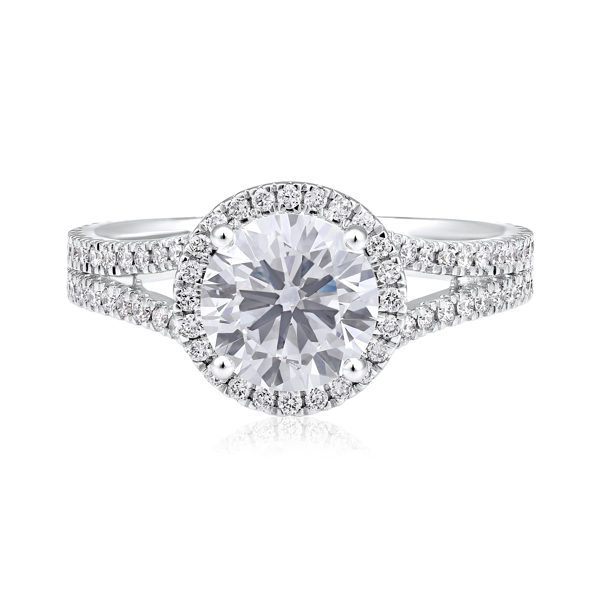 Certified 14K Gold 2.4ct Lab Created Diamond E-VVS Round Solitaire Halo Engagement White Ring