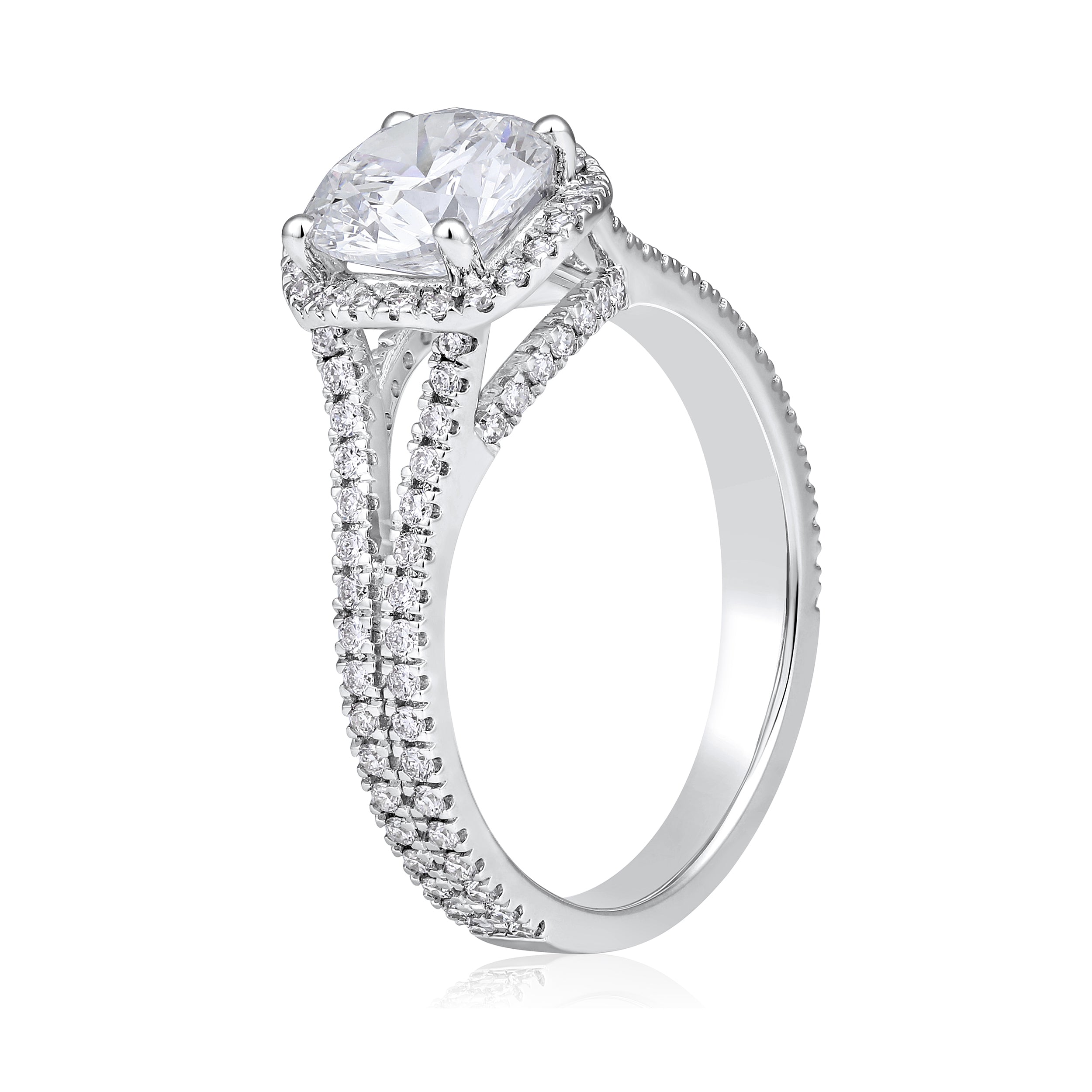 Certified 14K Gold 2.4ct Lab Created Diamond E-VVS Round Solitaire Halo Engagement White Ring