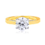 Certified 14K Gold 2.24ct Lab Created Diamond E-VVS Round Solitaire Hidden Engagement Yellow Ring