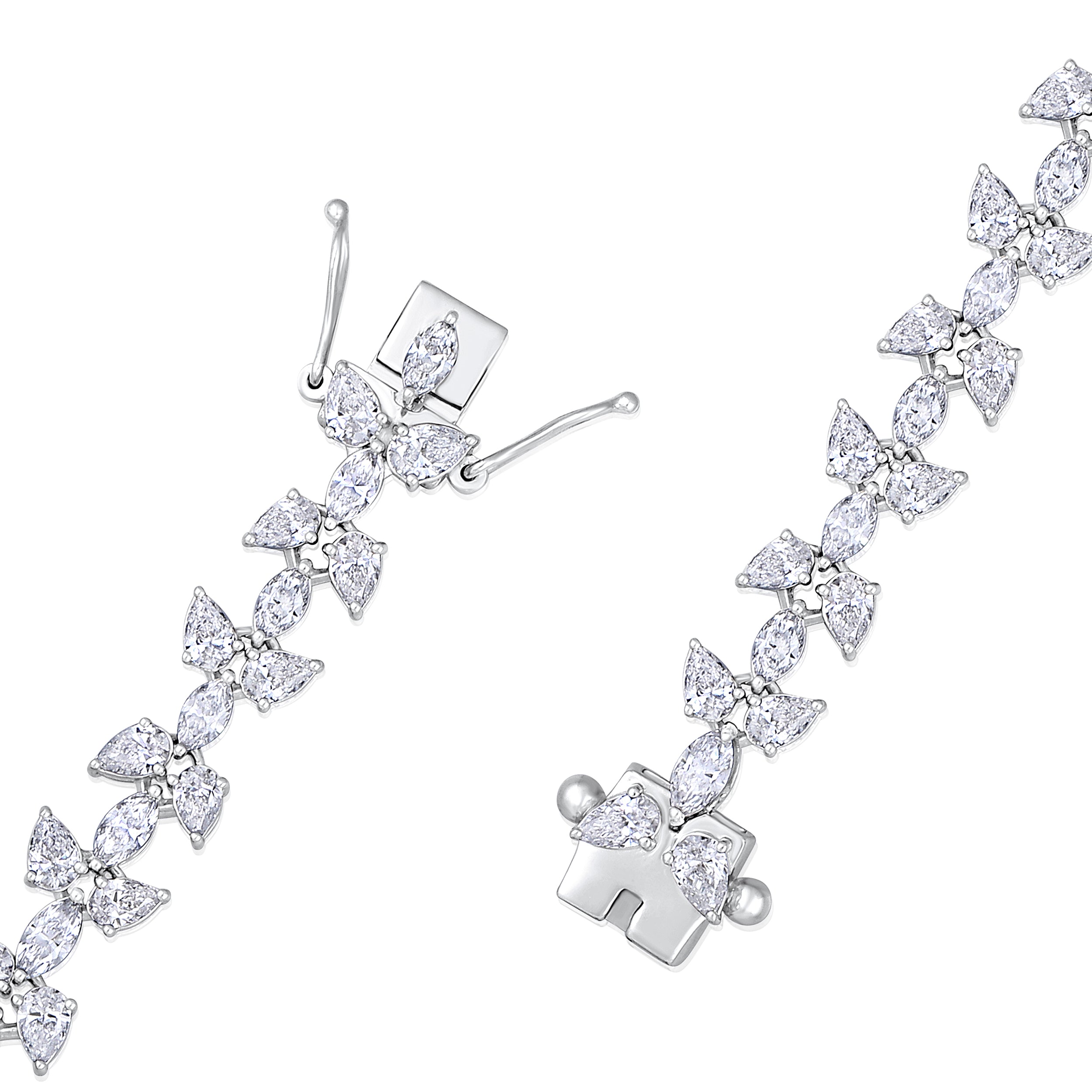 Certified 14K Gold 7.3ct Lab Created Diamond E-VVS Pear Marquise Leaf Tennis White Bracelet