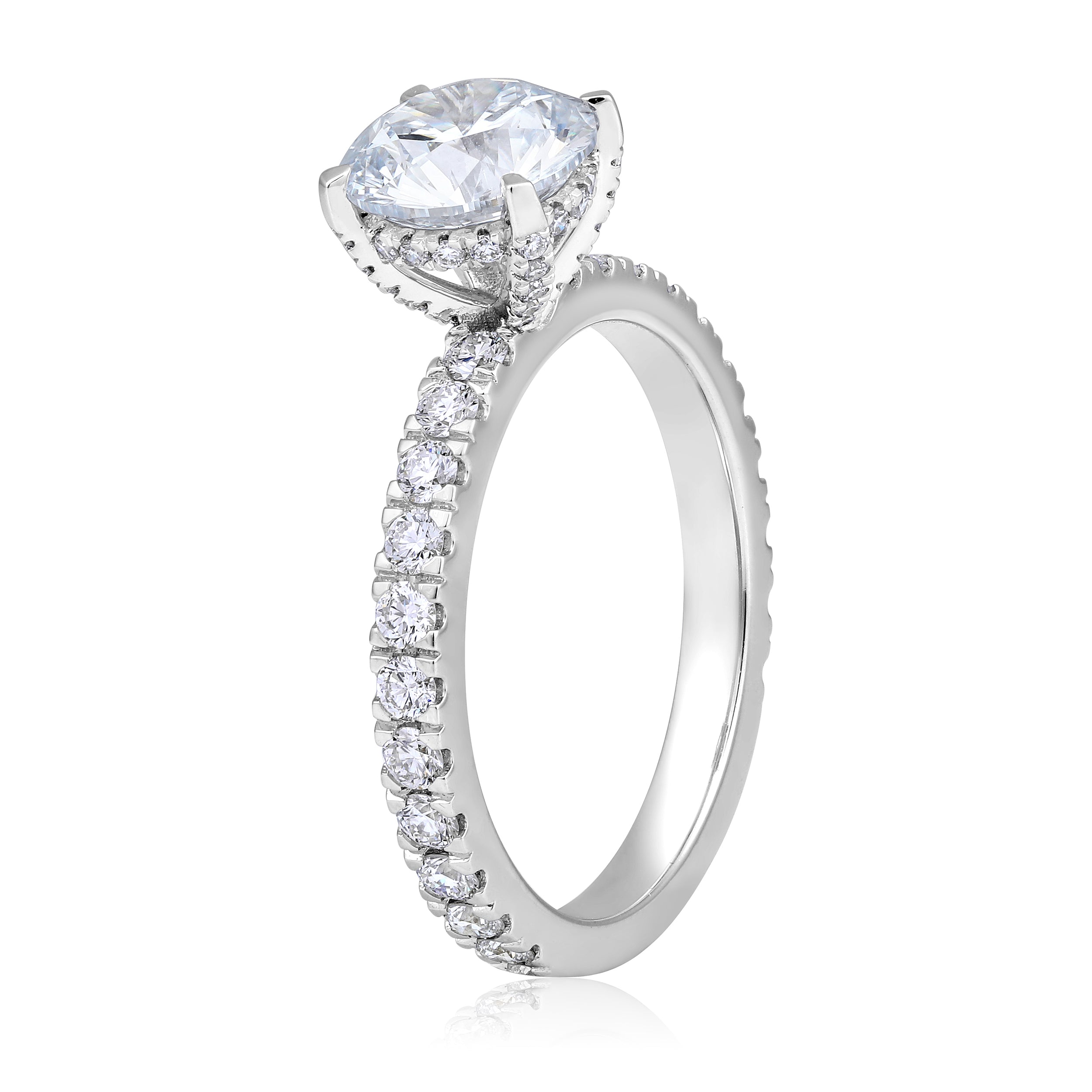 Certified 14K Gold 2.9ct Lab Created Diamond E-VVS Round Solitaire Side Engagement White Ring