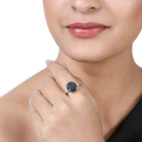 Certified 14K Gold 4.56ct Natural Diamond w/ Simulated Black Diamond Oval White Ring