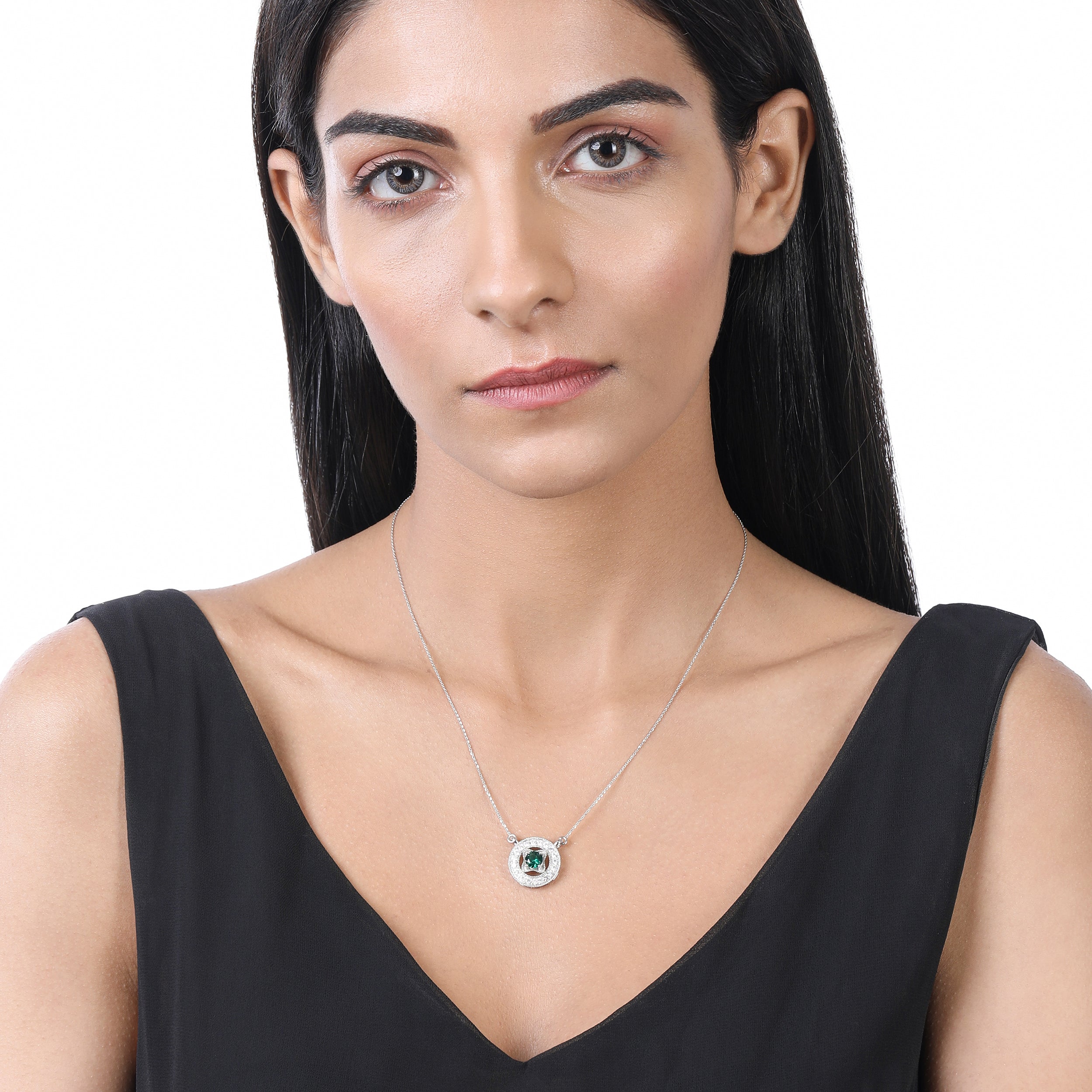 Certified 14K Gold 1.5ct Natural Diamond w/ Simulated Emerald Round Halo Frame White Necklace