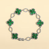 Certified 14K Gold 8.1ct Natural Diamond w Simulated Emerald Clover Link White Bracelet
