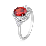 Certified 10K Gold 2.3ct Natural Diamond w/ Simulated Garnet January Oval White Ring