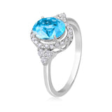 Certified 10K Gold 1.2ct Natural Diamond w/ Simulated Aquamarine March Oval White Ring