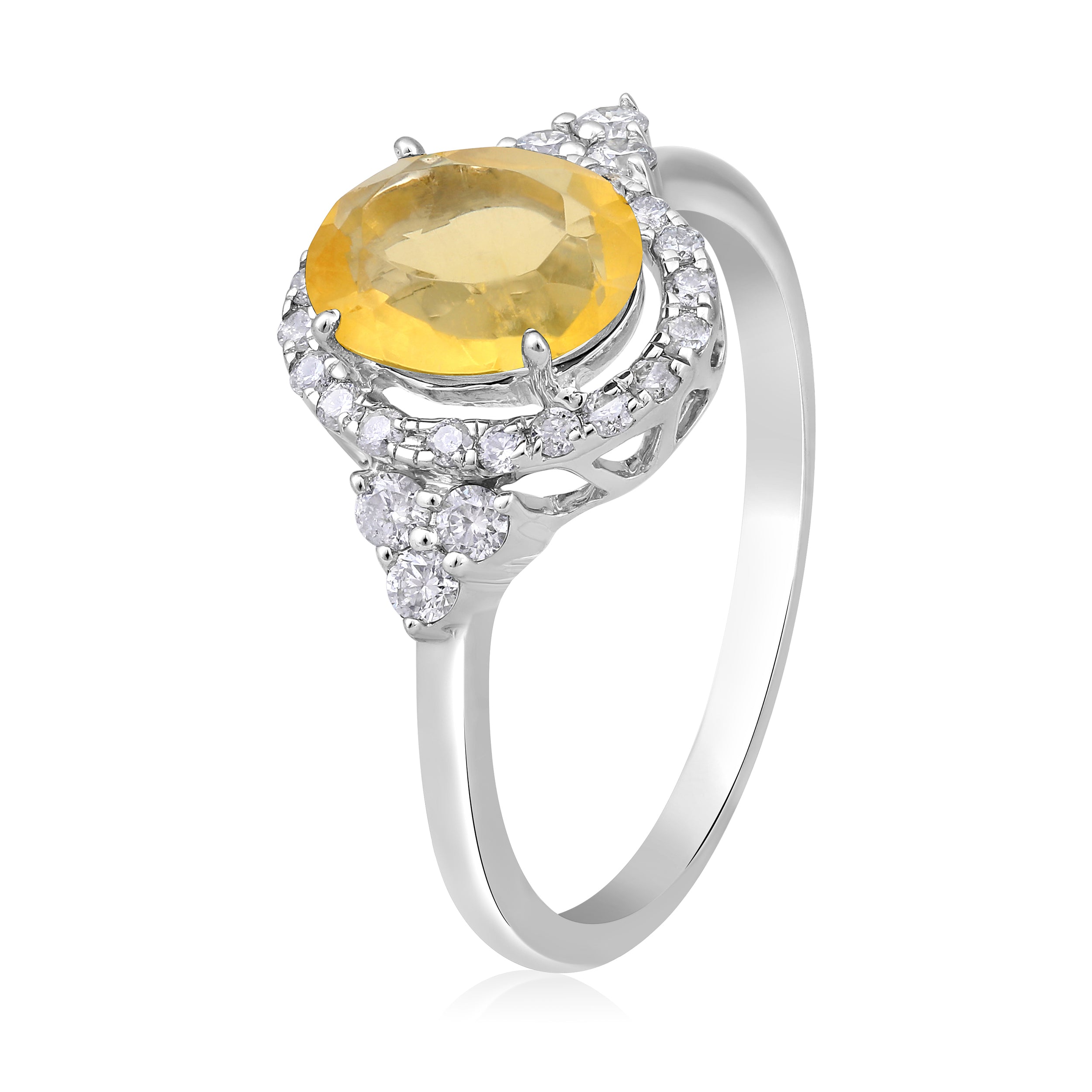 Certified 10K Gold 1.4ct Natural Diamond w/ Simulated Citrine November Oval White Ring
