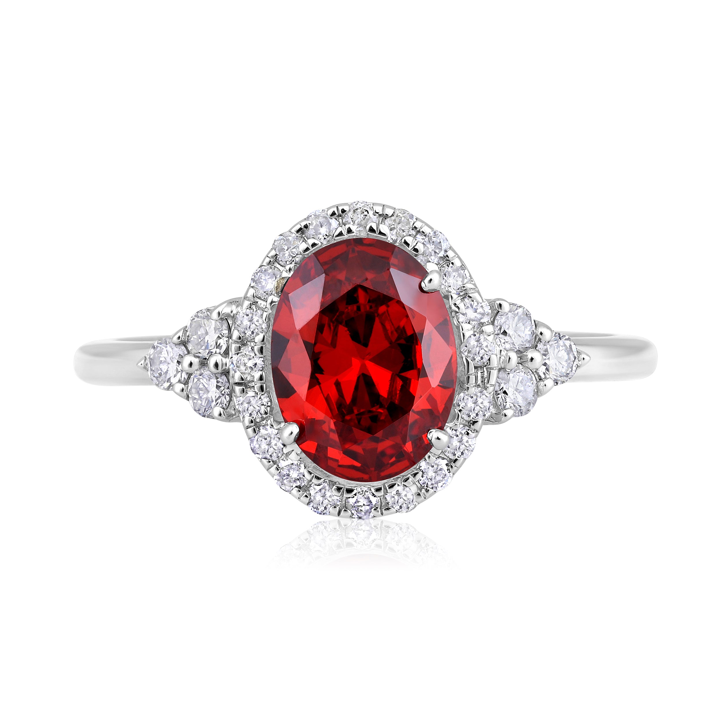 Certified 10K Gold 2.3ct Natural Diamond w/ Simulated Garnet January Oval White Ring