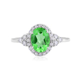 Certified 10K Gold 1.3ct Natural Diamond w/ Simulated Peridot August Oval White Ring