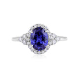 Certified 10K Gold 2.25ct Natural Diamond w/ Simulated Tanzanite Oval White Ring