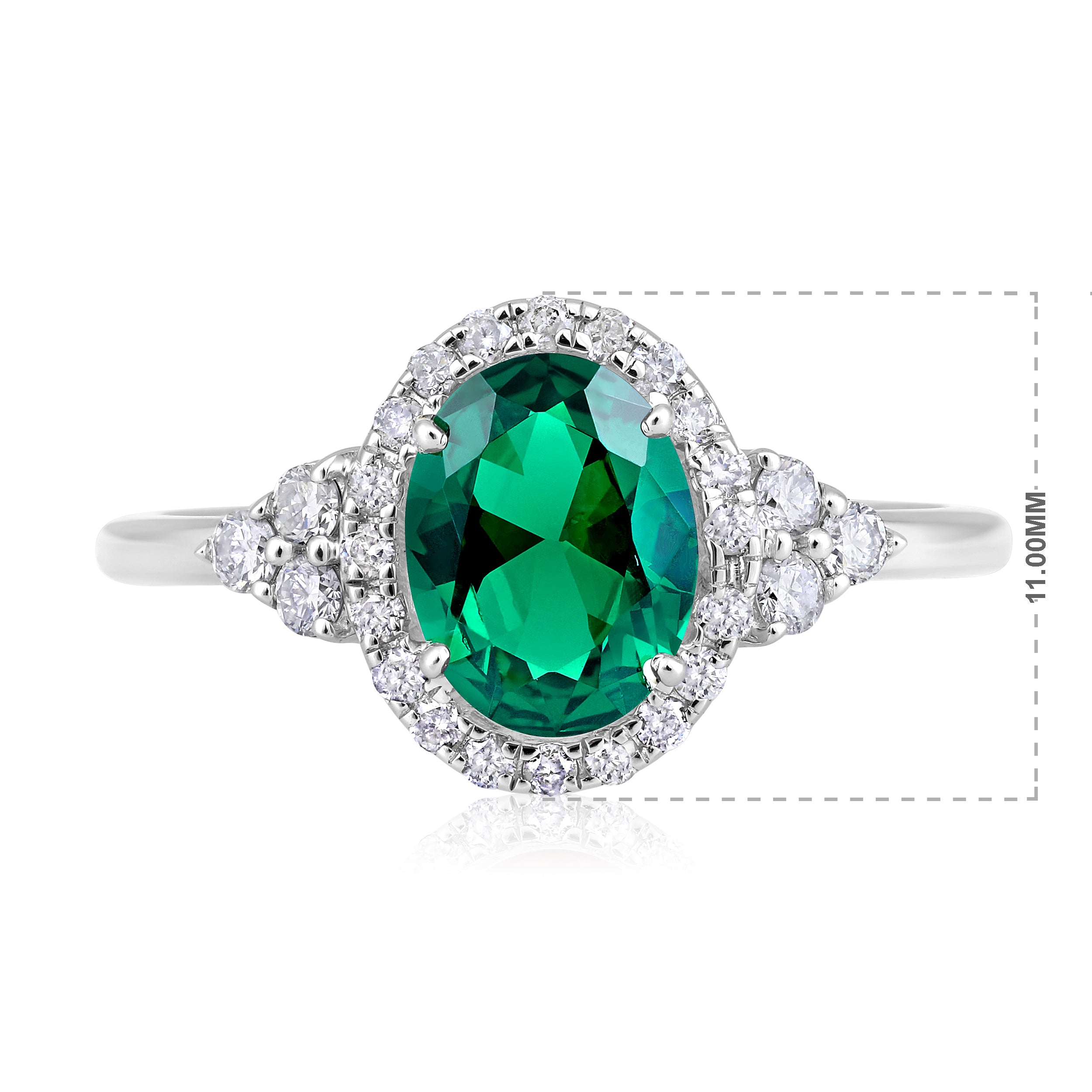 Certified 10K Gold 1.35ct Natural Diamond w/ Simulated Emerald Oval White Ring