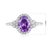 Certified 10K Gold 2.2ct Natural Diamond w Simulated Amethyst February Oval White Ring