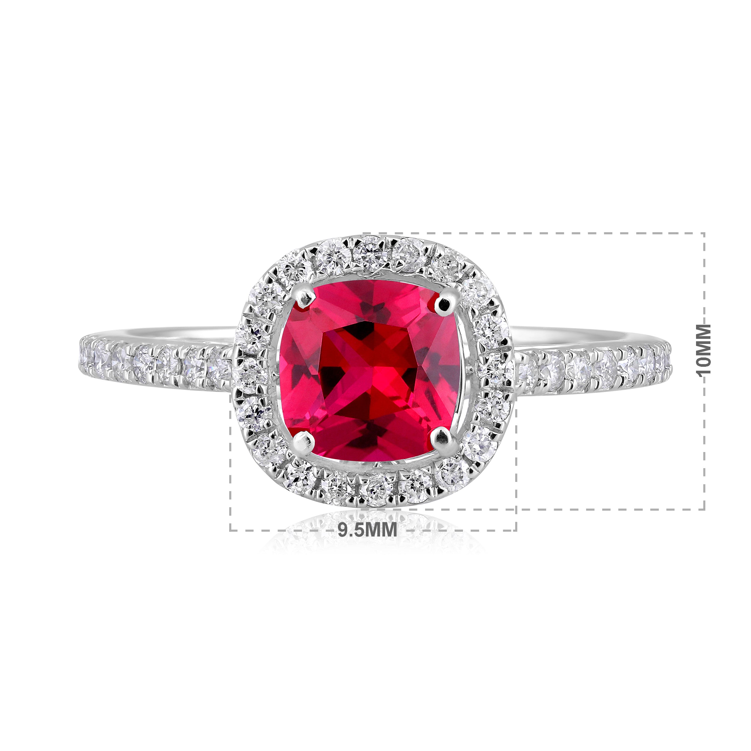 Certified 10K Gold 1.45ct Natural Diamond w/ Simulated Ruby Cushion White Ring