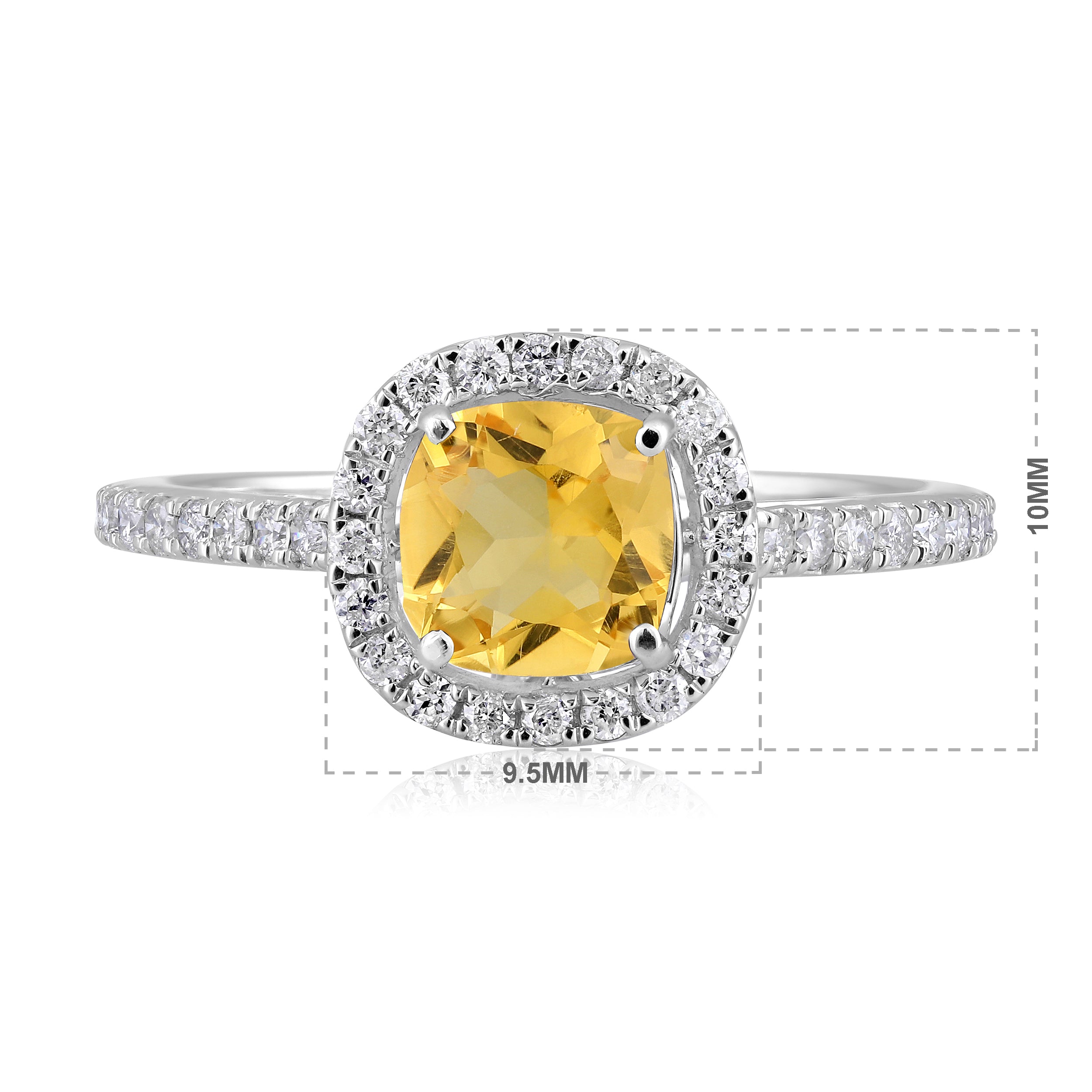 Certified 10K Gold 1.3ct Natural Diamond w/ Simulated Citrine Cushion White Ring