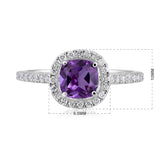 Certified 10K Gold 1.7ct Natural Diamond w/ Simulated Alexandrite Cushion White Ring