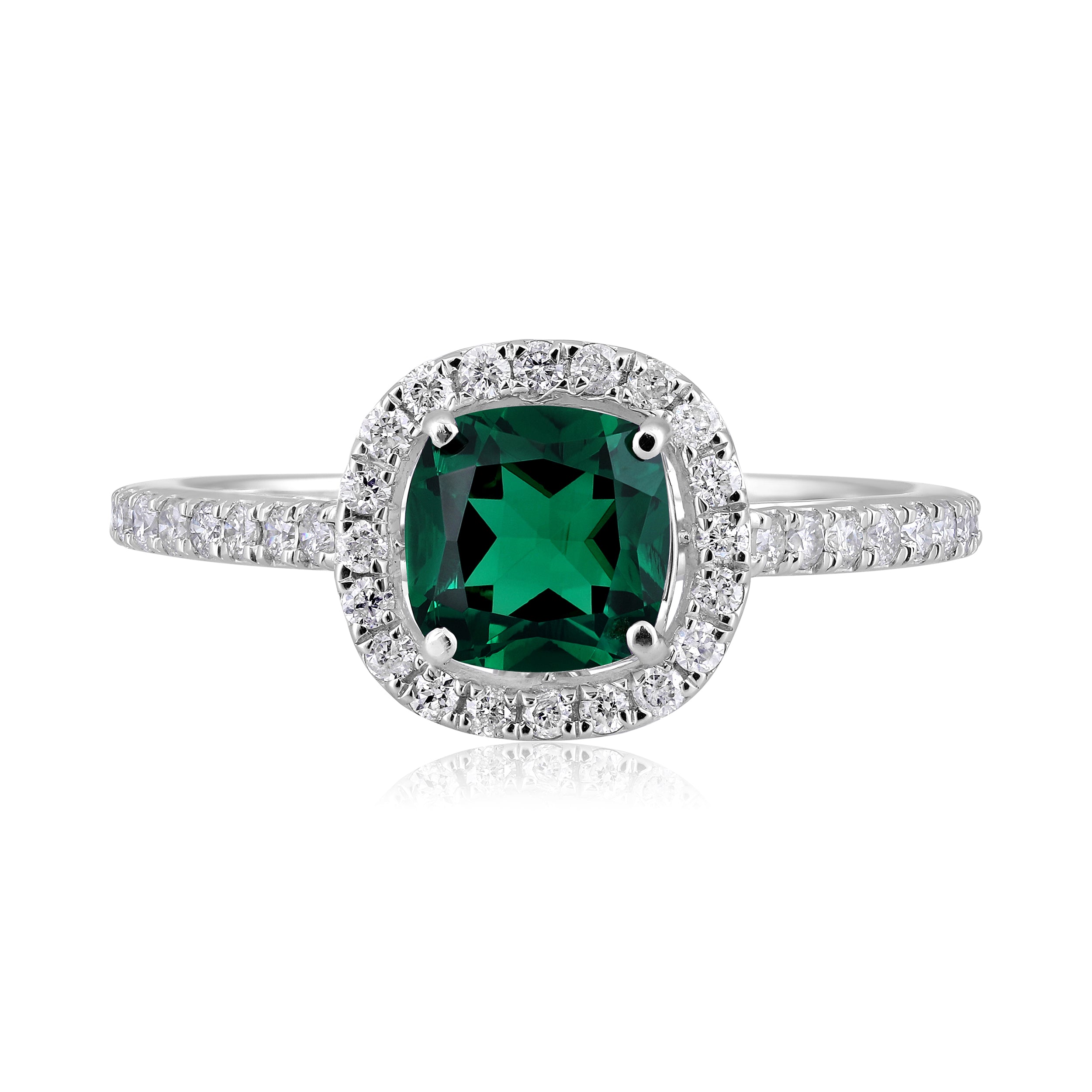 Certified 10K Gold 1.5ct Natural Diamond w/ Simulated Emerald Cushion White Ring