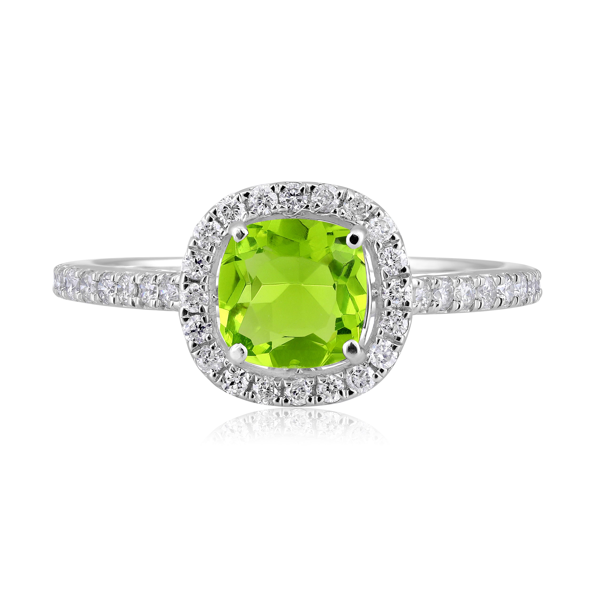 Certified 10K Gold 1.1ct Natural Diamond w Simulated Peridot August Cushion White Ring