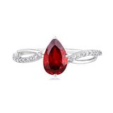 Certified 10K Gold 2ct Natural Diamond w/ Simulated Garnet January Pear White Ring