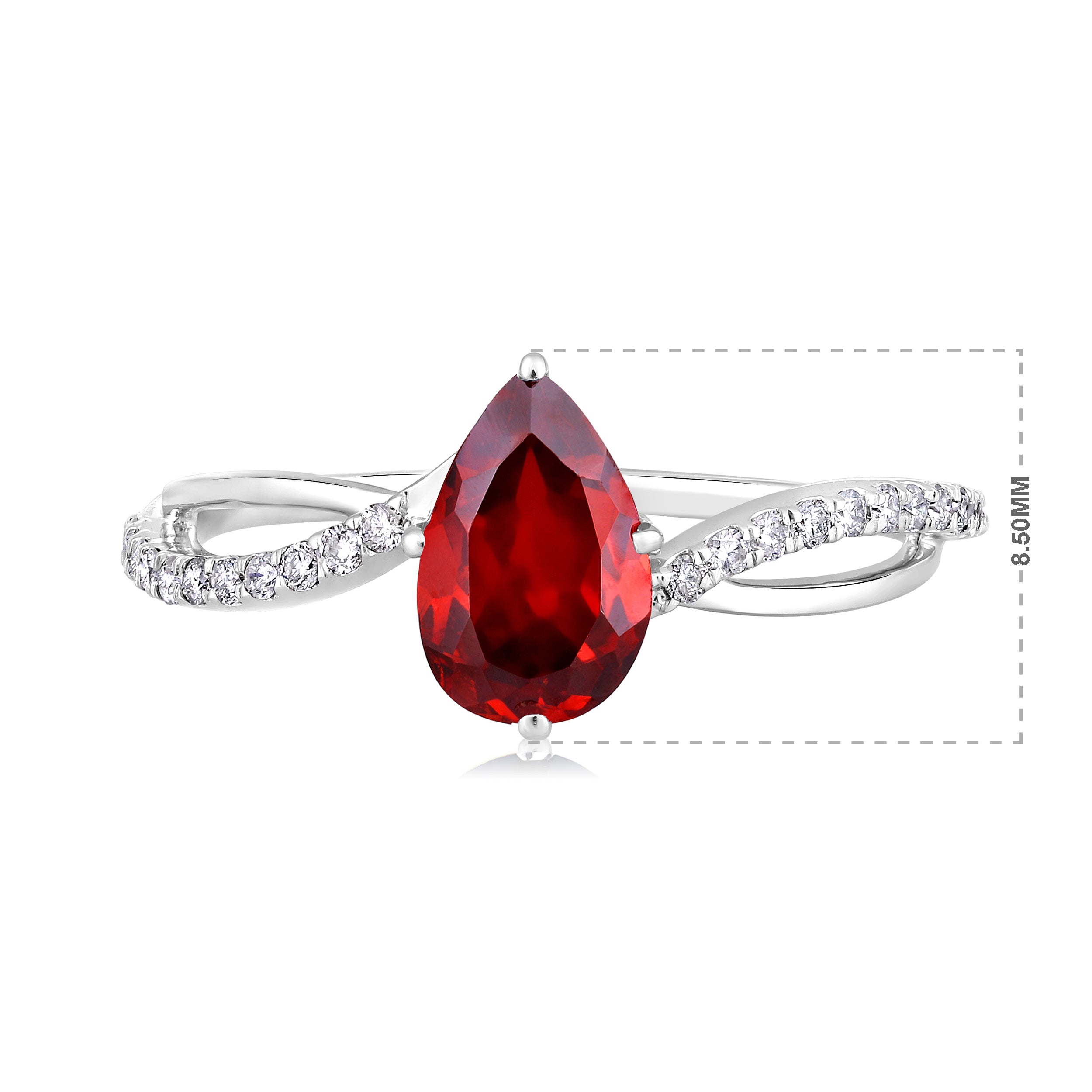 Certified 10K Gold 2ct Natural Diamond w/ Simulated Garnet January Pear White Ring