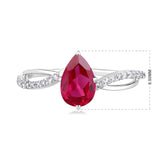 Certified 10K Gold 1.4ct Natural Diamond w/ Simulated Ruby Pear Twist Wed White Ring