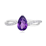 Certified 10K Gold 1ct Natural Diamond w/ Simulated Amethyst February Pear White Ring