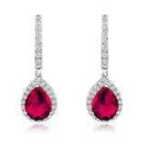 Certified 14K Gold 4.4ct Natural Diamond w/ Simulated Ruby Pear Drop Earrings